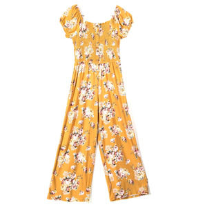 DEREK HEART Plus Size Smocked Floral Jumpsuit Gold